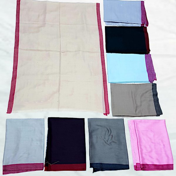 Fine Wool plain dyed double border K - 67 (W) Size : 70x180 CMS Weight : 0.070 Gms.