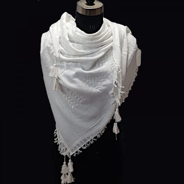 Arabic scarves white to white - 15 Size : 48 X 48 INCHES (120 X 120CMS) Weight of each piece is coming up 0.200 Grms